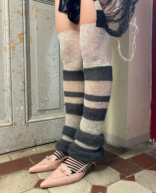 Grey white striped leg warmers